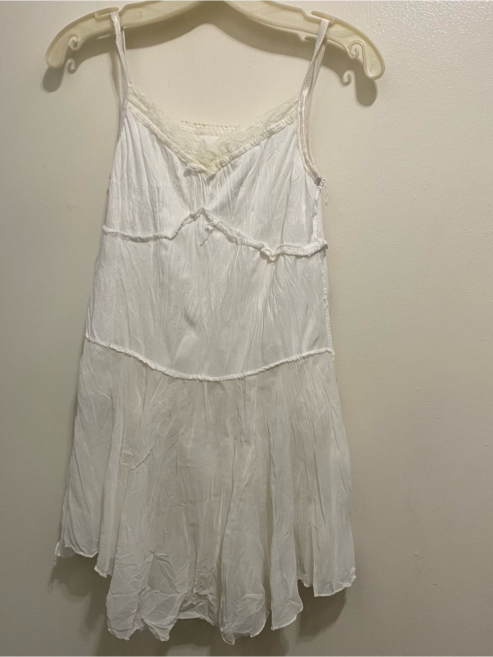 Vintage Womens XS 32” White Babydoll Chemise Mini Tank Dress Tiered Lace Bridal